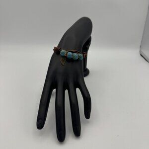 Knotted Leather Cord Bracelet With Turquoise Beads & Leaf Charm
